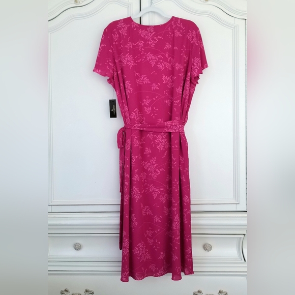 Worthington Pink Floral Flutter Sleeve Flowy Hi Low Wrap Dress Womens XXL NWT - Picture 5 of 9